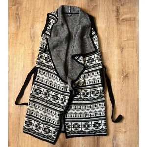 Splendid Aztec Long Sweater Vest Womens XS/S Black White Mohair Wool Blend Belt